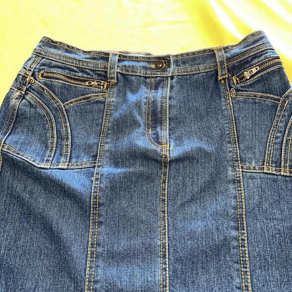 vtg no fuze denim skirt 10/12 pocket 1990's blue mid length - Picture 2 of 14